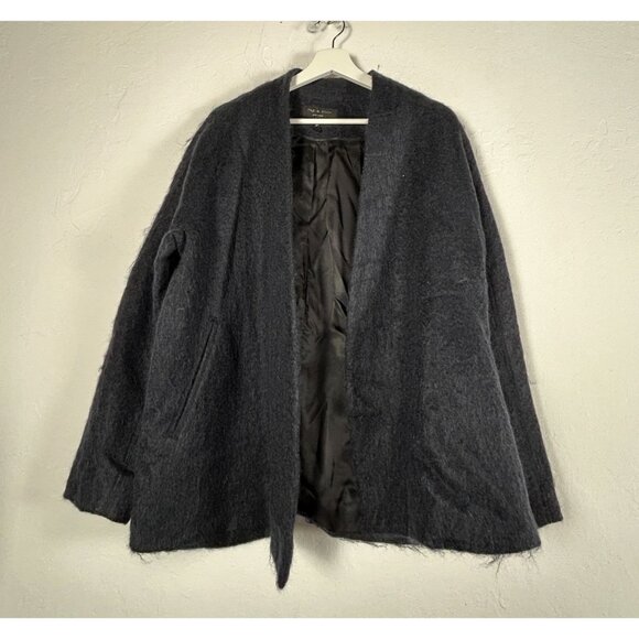 Rag & Bone Womens Mohair Wool Cardigan Jacket Charcoal Size 8 Open Front Lined - Picture 1 of 10